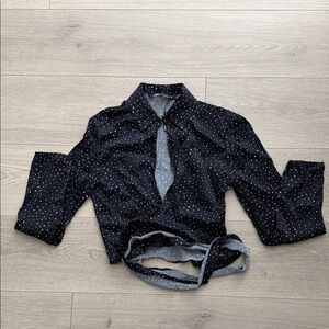 Zara Black and White Polka Dot Button-Down Blouse